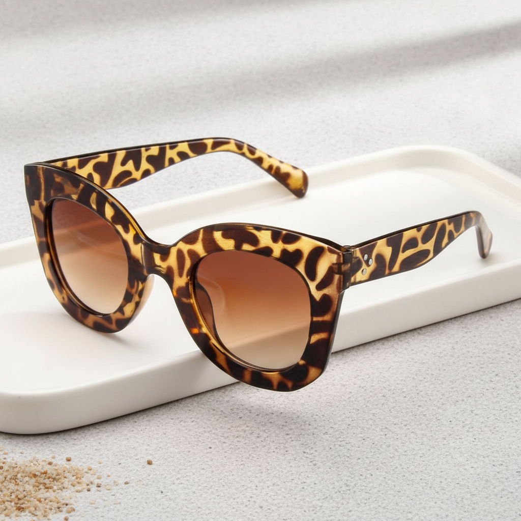 Oversized Fashion Cat Eye Tortoiseshell Brown Sunglasses, in 5style