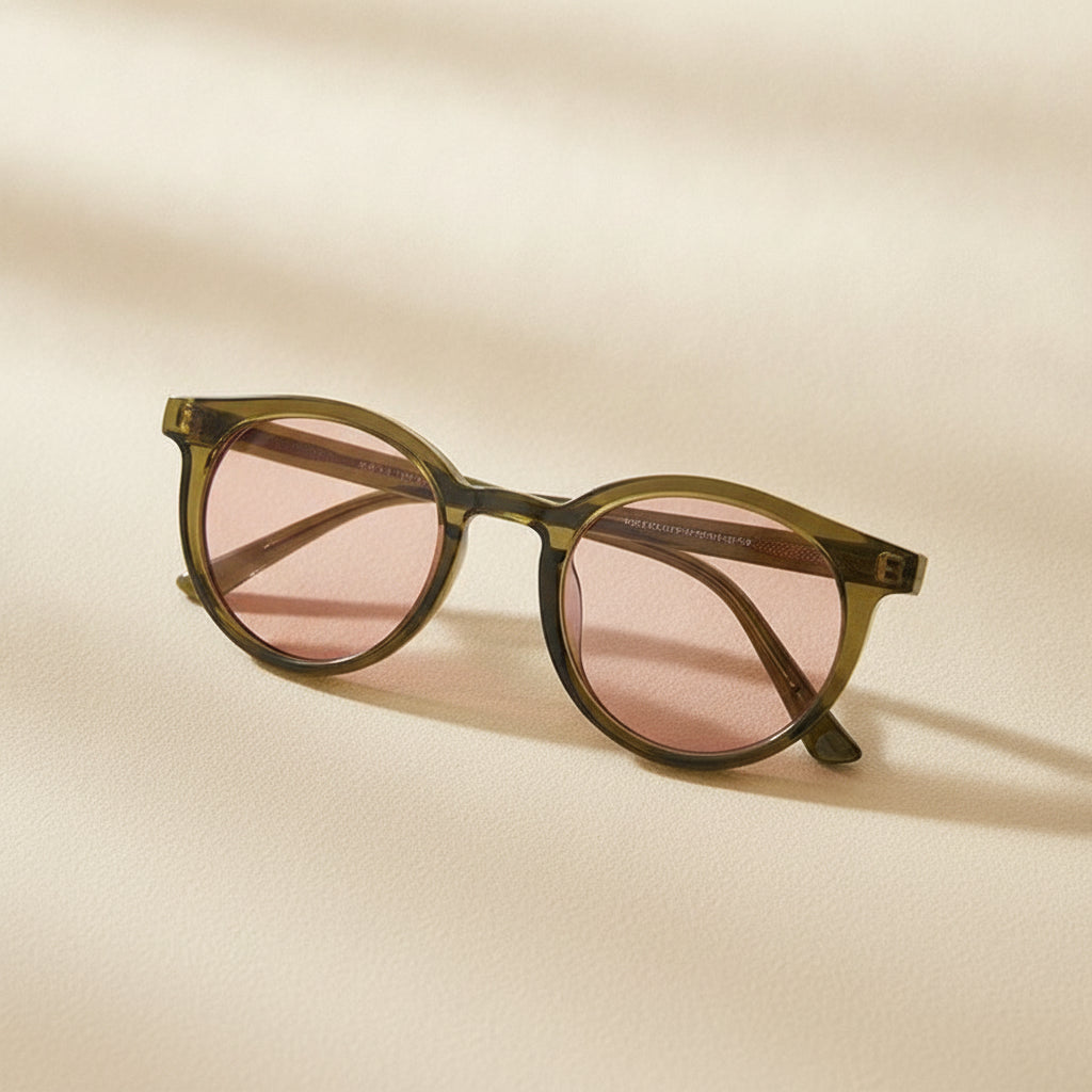 Men and women round sunglasses with UV400 protection PC frame resin lenses vintage style mirror finish, in Olive green