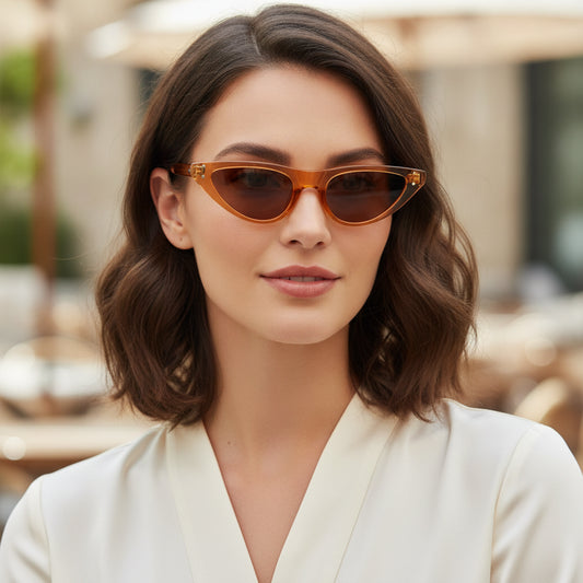 Ladies Retro Brown Cat Eye Polarized Sunglasses PC Polycarbonate Frame AC Resin Lens