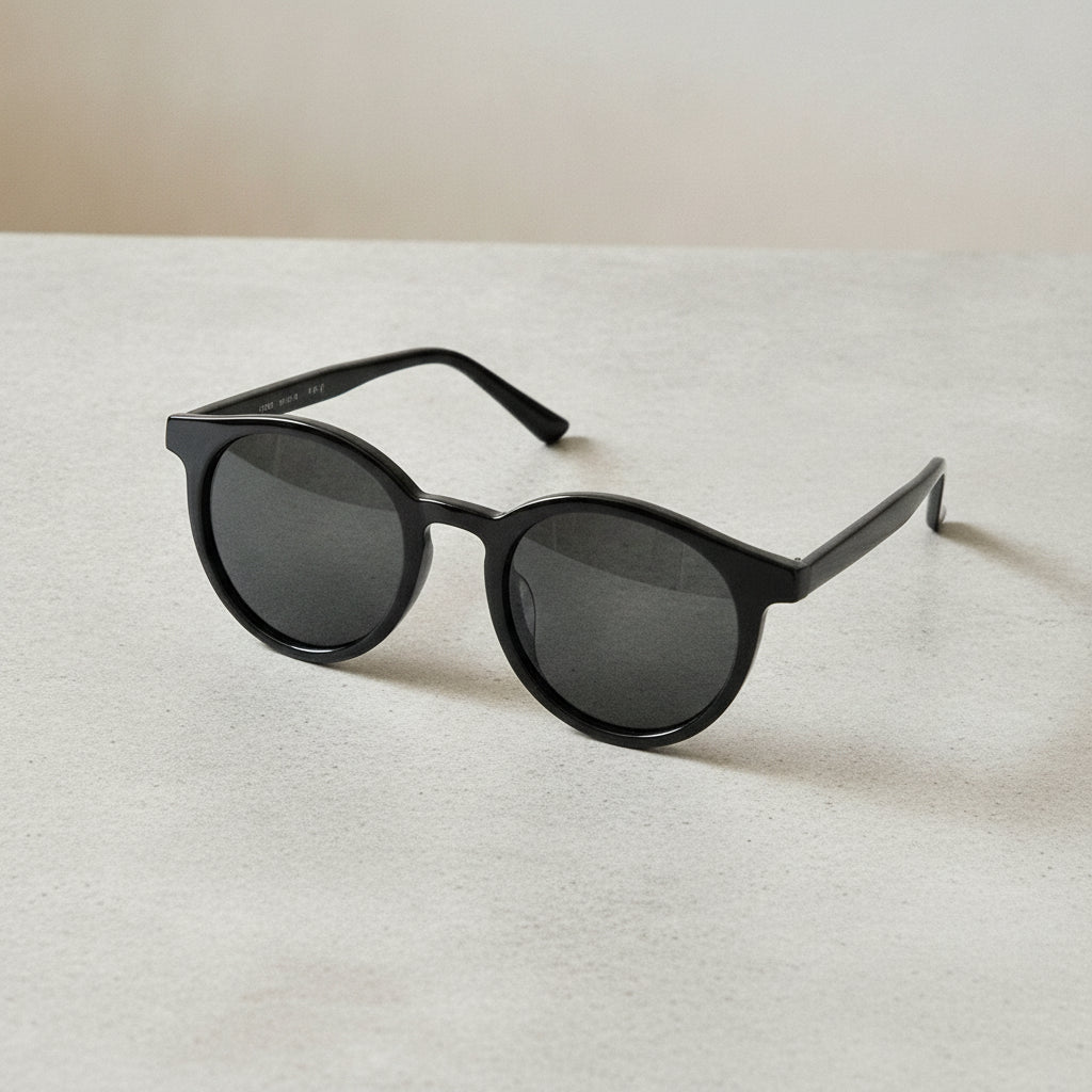 Men and women round sunglasses with UV400 protection PC frame resin lenses vintage style mirror finish, in Black