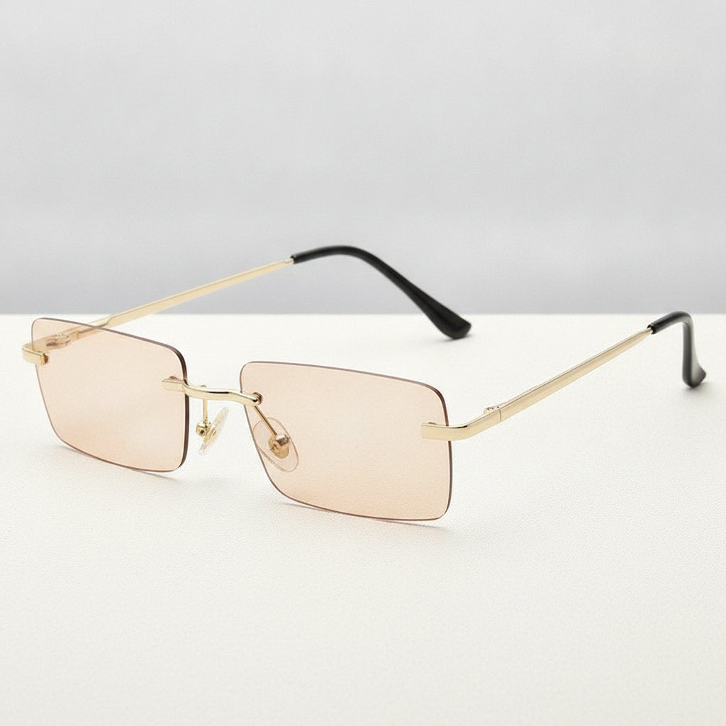 Female Rectangular Rimless Sunglasses with Gold Metal Frame and Gradient PC Lenses for Big Face