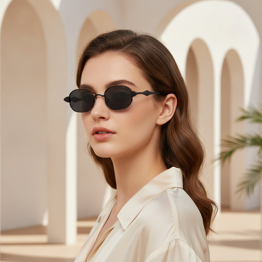 Rectangular Plastic Retro Sunglasses Frame Business All-Matching For Men And Women Sun Protection, in Black Frame Gray Piece