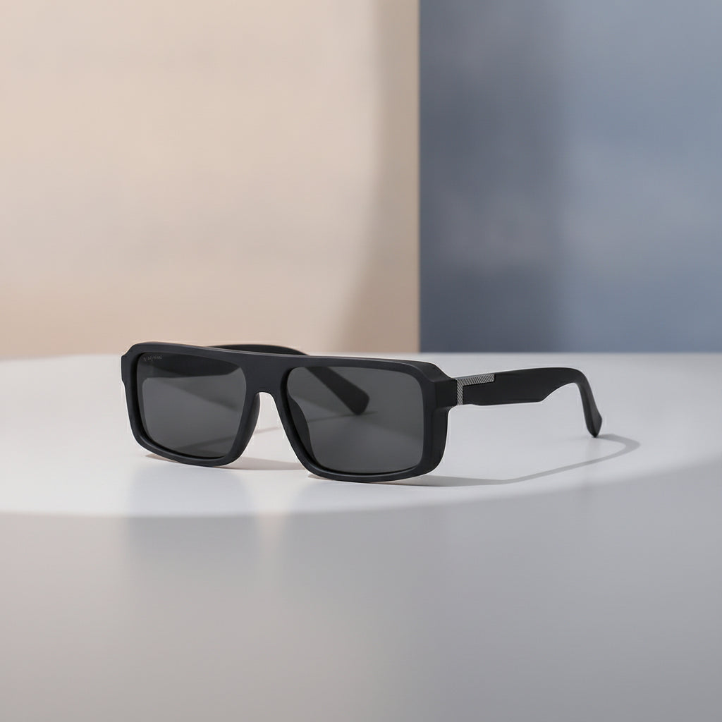 Men's Black Polarized Rectangular Oversized Sunglasses UV Protection Outdoor Fashion