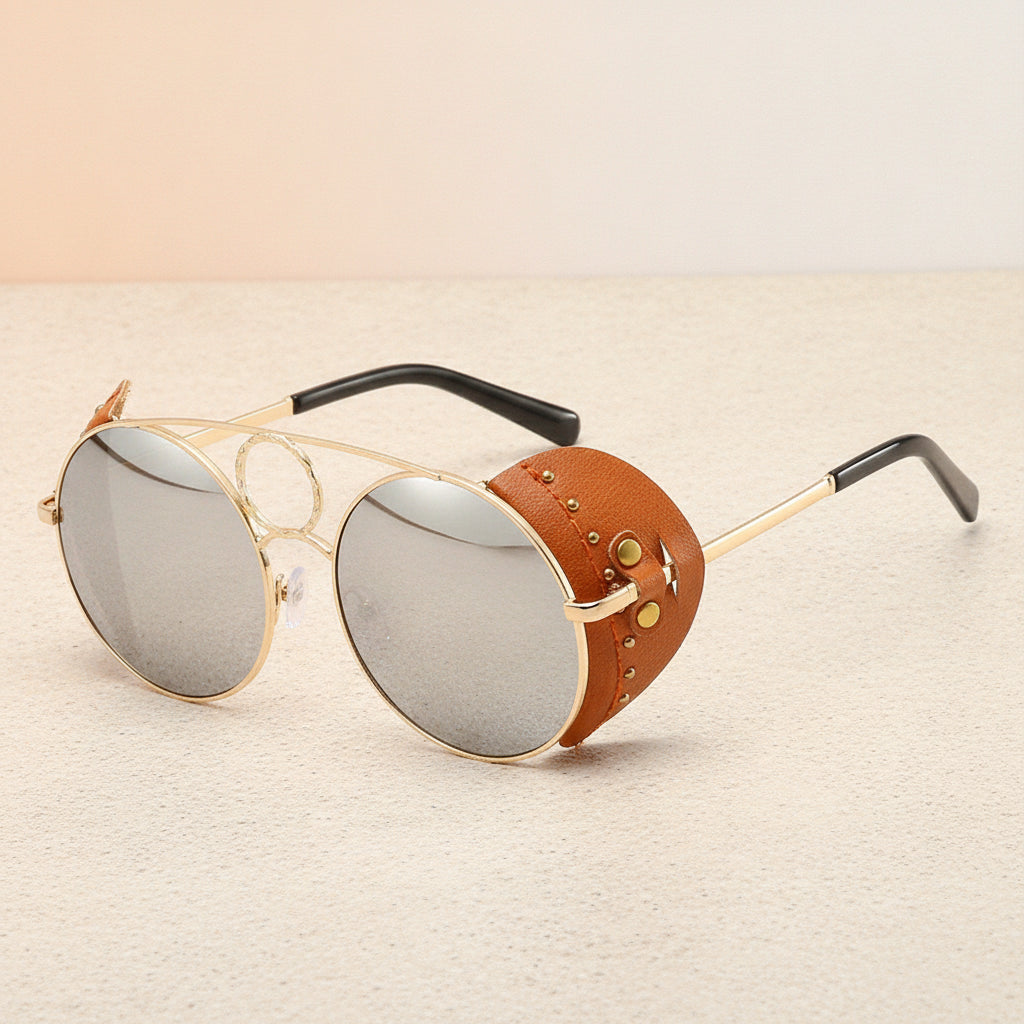 Women's Oversized Gold Round Metal Frame Anti-glare PC Lens UV400 Sunglasses, in Gold mercury