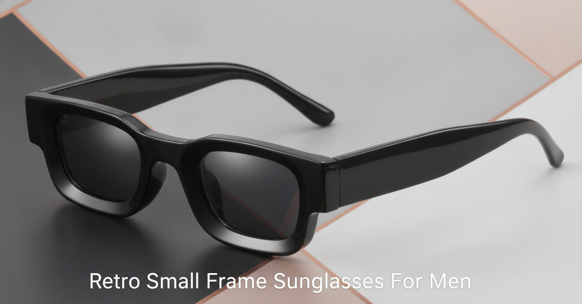 Men's Retro Small Frame Black Square Sunglasses Essential UV400 Protection AC Lens PC Frame, in Bright black
