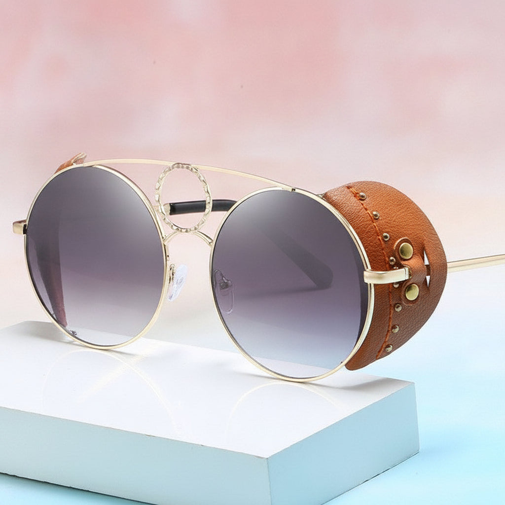 Women's Oversized Gold Round Metal Frame Anti-glare PC Lens UV400 Sunglasses