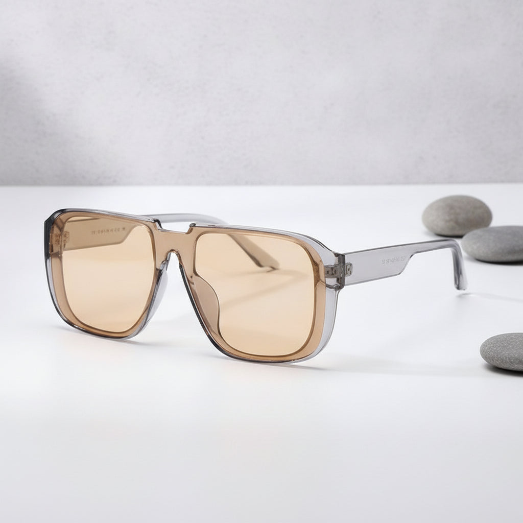 Men And Women Fashion Sports Retro Rectangular PC Sunglasses Oversized Asia Fit, in Smoky Gray / Amber