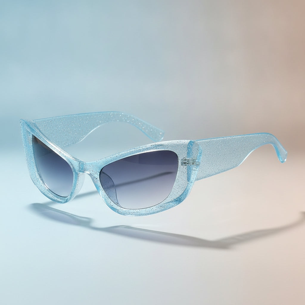 Women's Stylish Oversized Blue Cat Eye Sunglasses PC UV400 for Outdoor Protection, in C6 Transparent Blue Frame