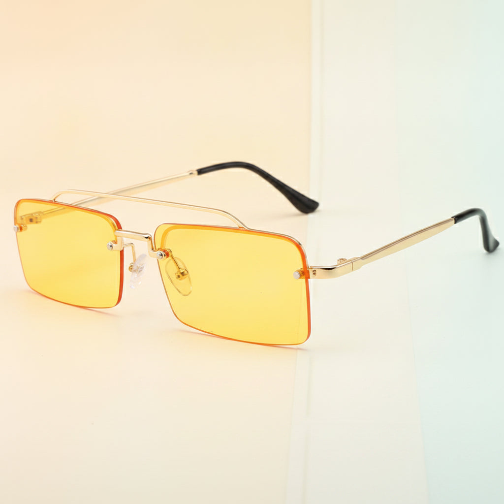 Gold Rimless Rectangular Sunglasses Alloy Frame Polycarbonate Gradient UV400 Lenses