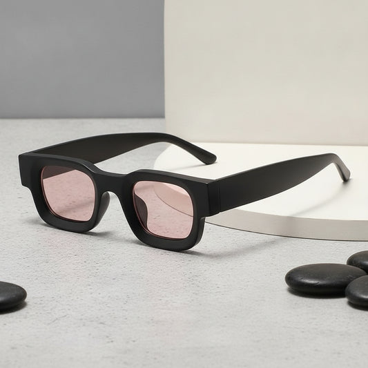 Men's Retro Small Frame Black Square Sunglasses Essential UV400 Protection AC Lens PC Frame, in Black pink