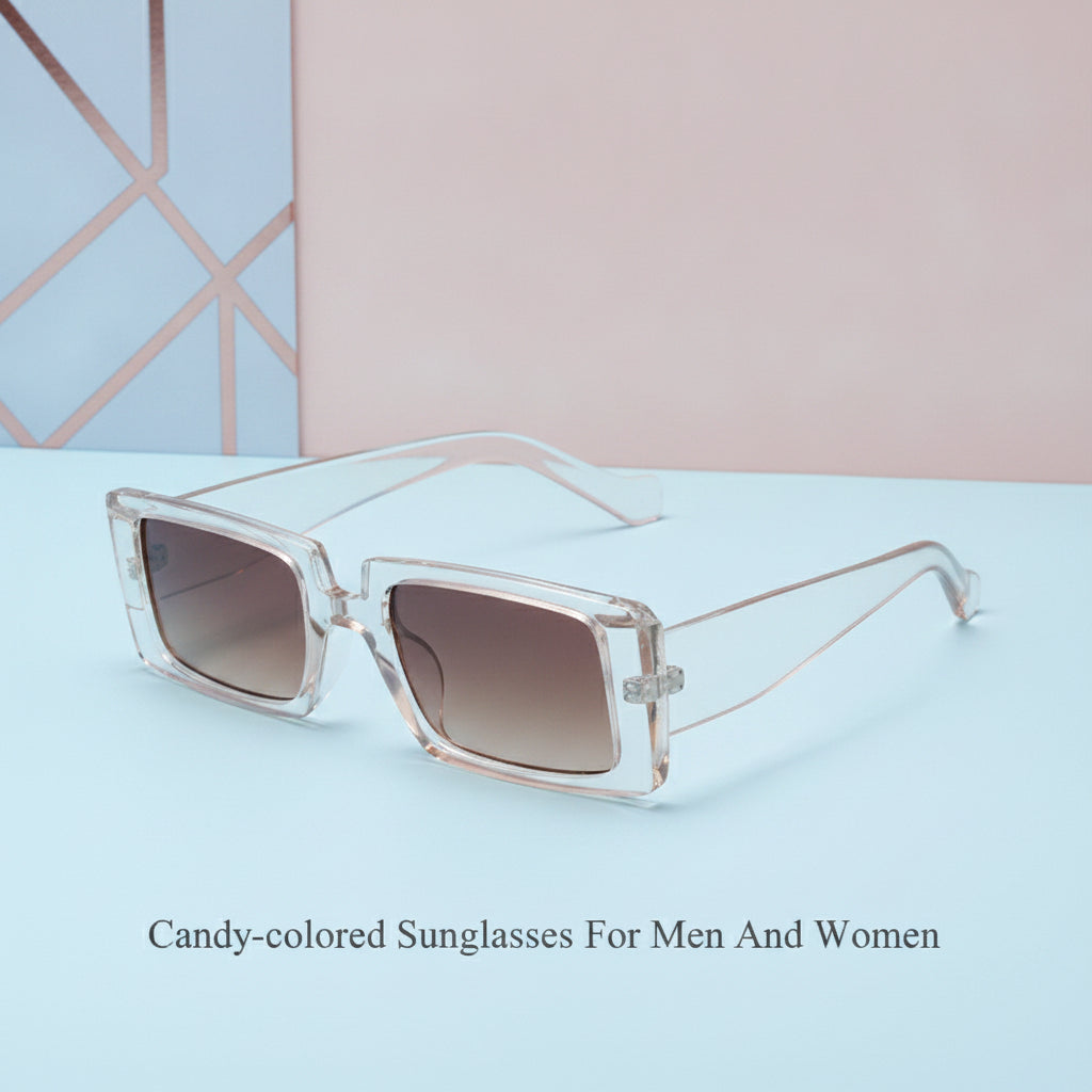 Rectangular Plastic Frame PC Lens Sunglasses Candy-colored Fashion For Men And Women, in Champagne