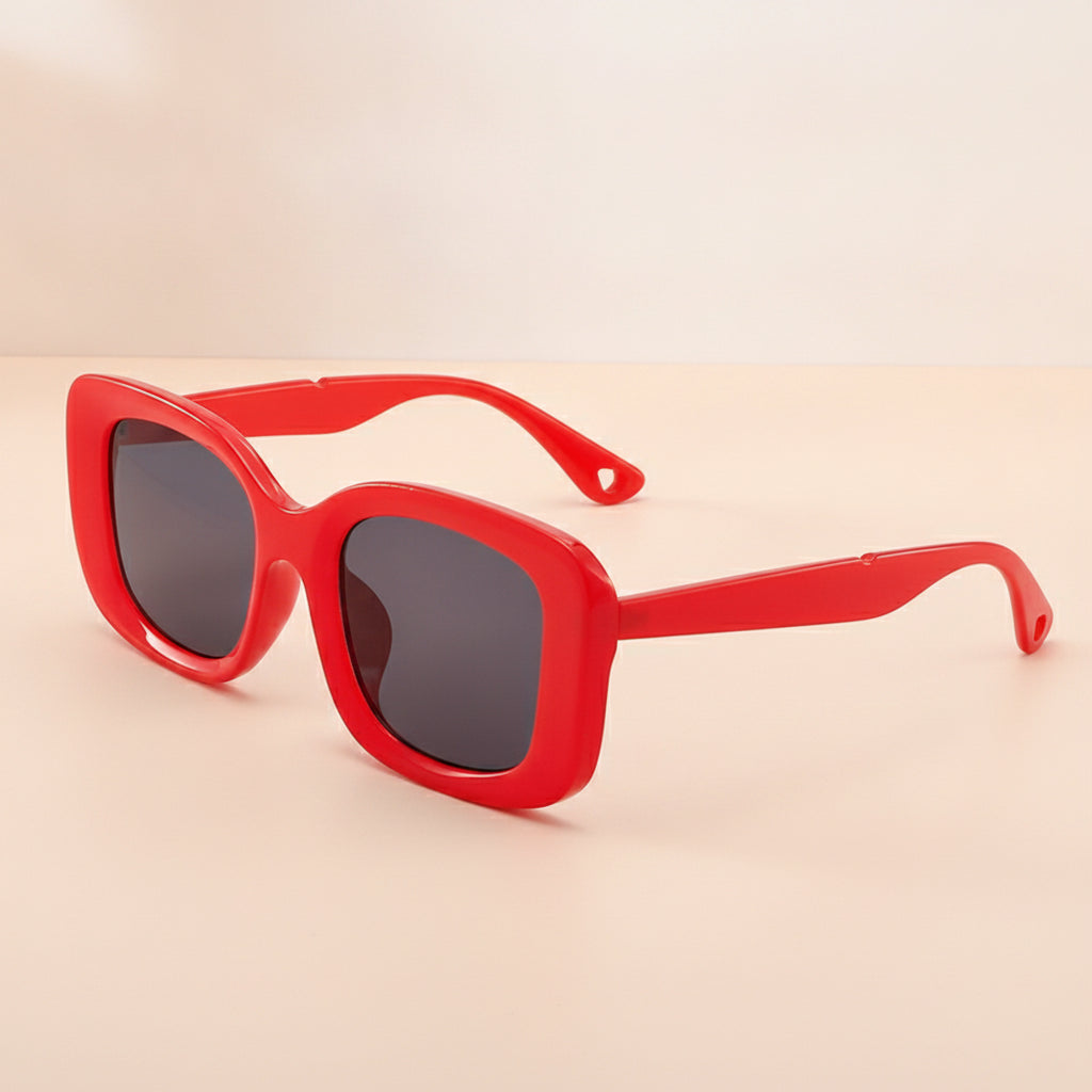 Unisex Oversized Rectangular Sunglasses with Black PC Frame and PC Lenses, in Red