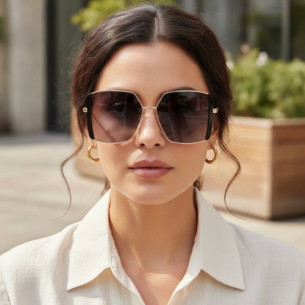 Gold Double Eyebrow Square Sunglasses for Women