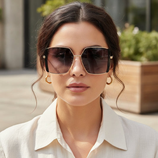 Gold Double Eyebrow Square Sunglasses for Women