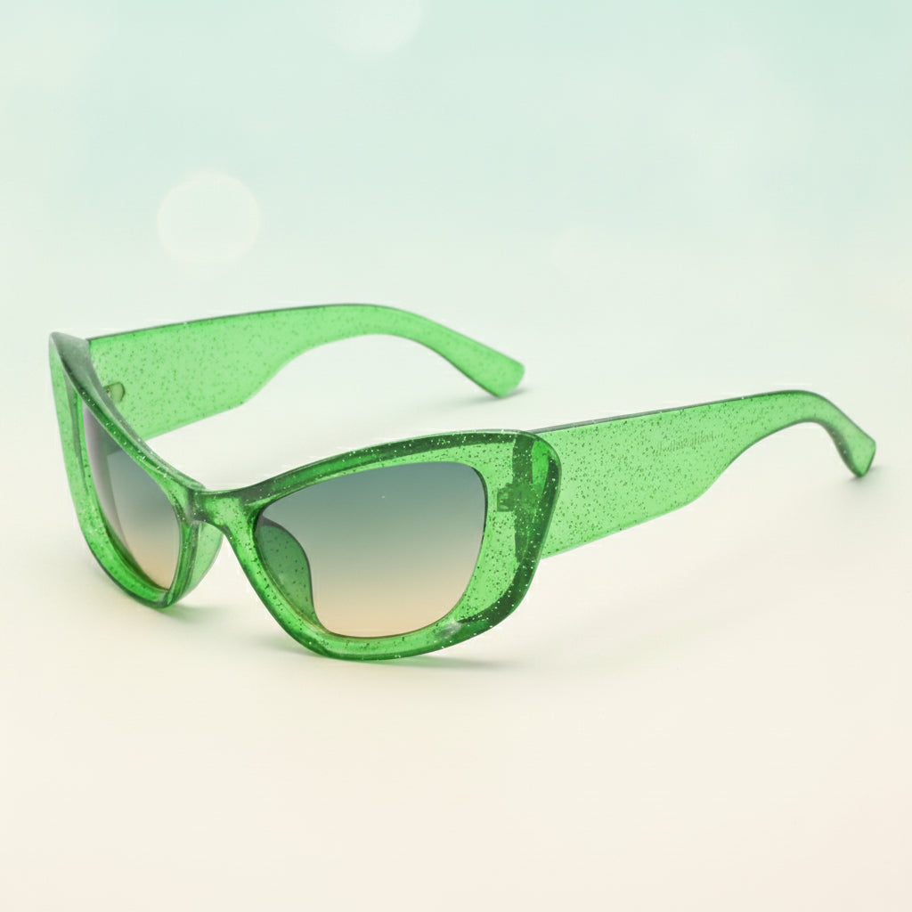Women's Stylish Oversized Cat Eye Sunglasses PC UV400 for Outdoor Protection, in C5 Transparent Green Frame