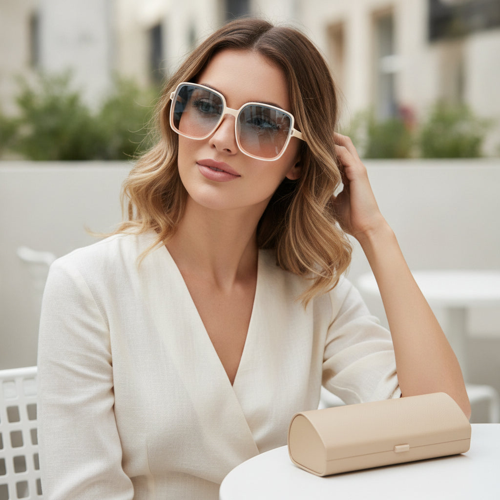White PC Rice Nail Oversized Square Sunglasses