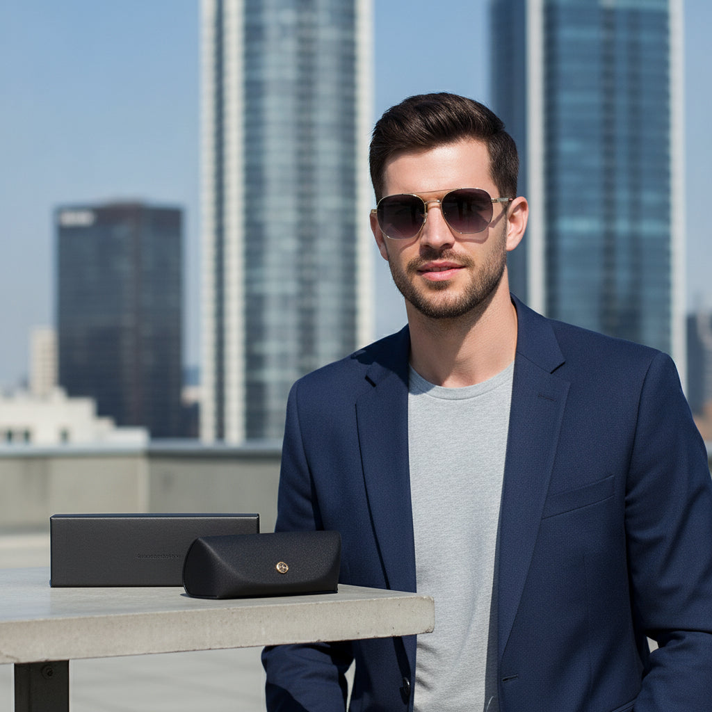 Men's Oversized Aviator Sunglasses Gradient Lenses Providing UV400 Protection, in Gold / Grey Gradient