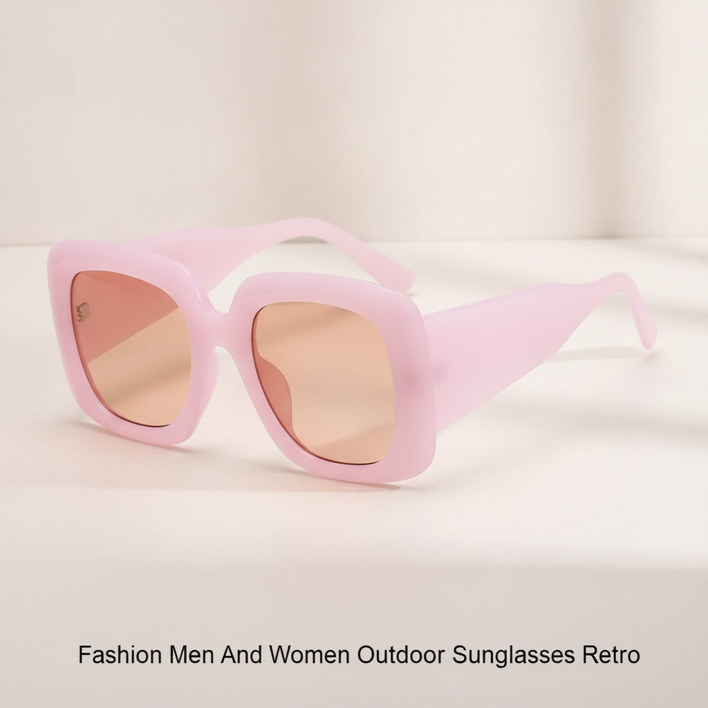 Retro Rectangular PC Frame UV400 Outdoor Sunglasses for Men And Women, in Champagne slices with pink fra