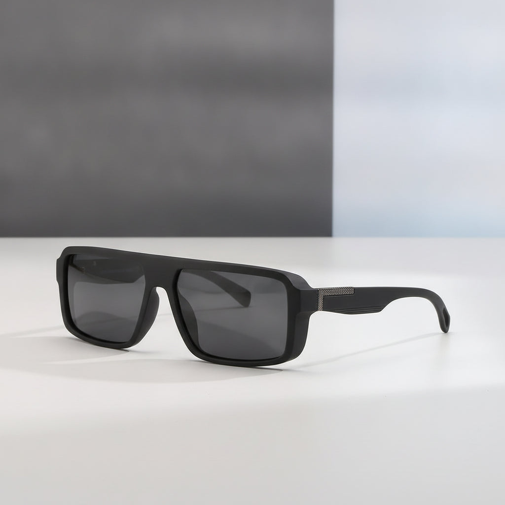 Men's Black Polarized Rectangular Oversized Sunglasses UV Protection Outdoor Fashion