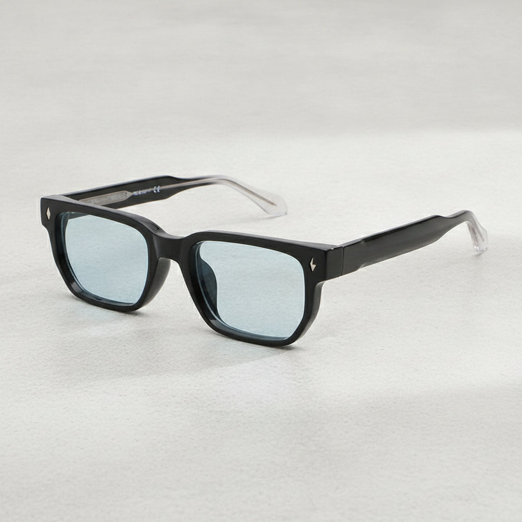 Black Rectangular Sunglasses UV380 Protective PC Lens PC+CP Frame For Men, in Black / Light Blue