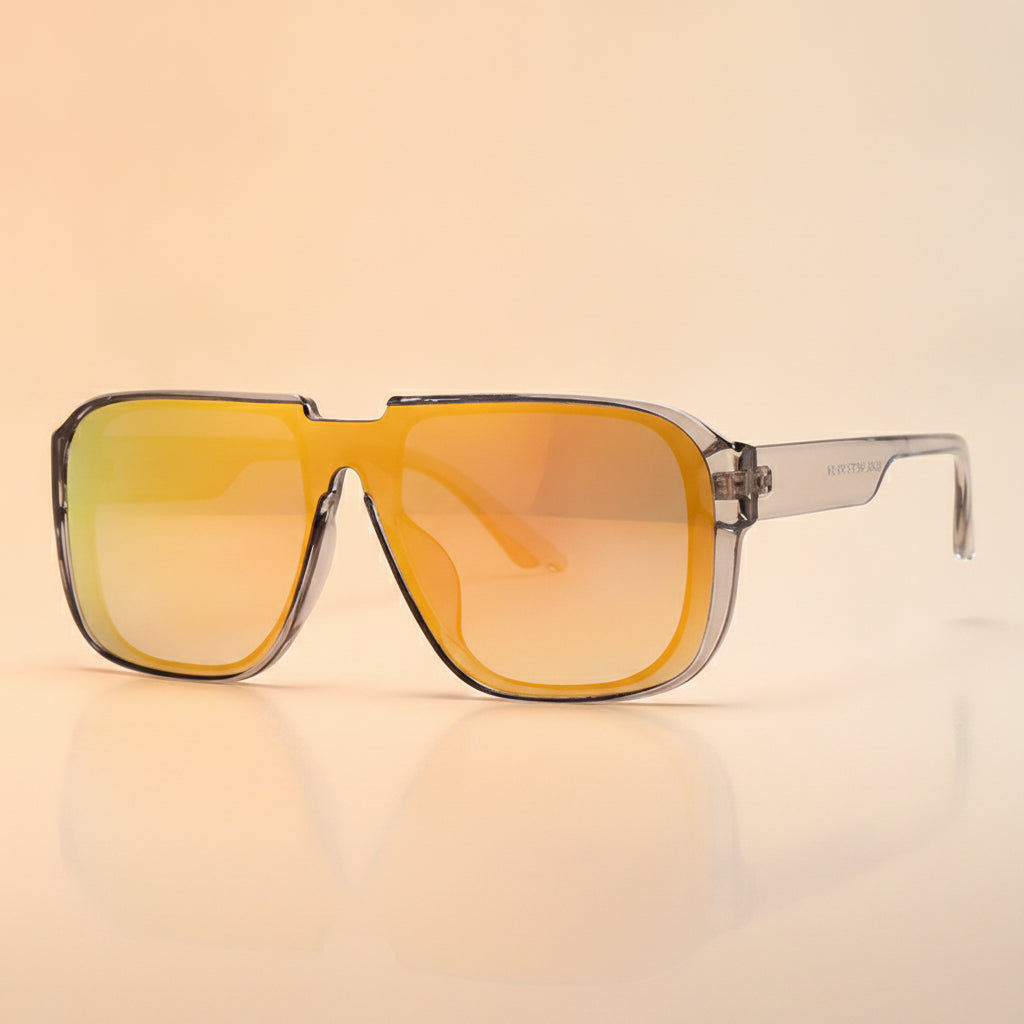 Men And Women Fashion Sports Retro Rectangular PC Sunglasses Oversized Asia Fit, in Smoke / Yellow Orange Gradient