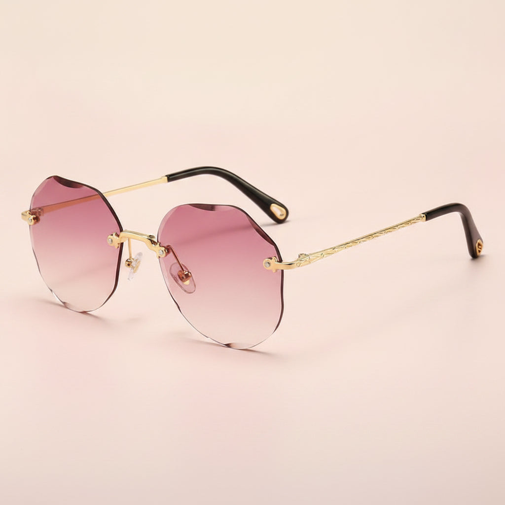 Women's Cat Eye Rimless Metal Sunglasses with Gradient PC UV Protection Lenses, in Gradient pink