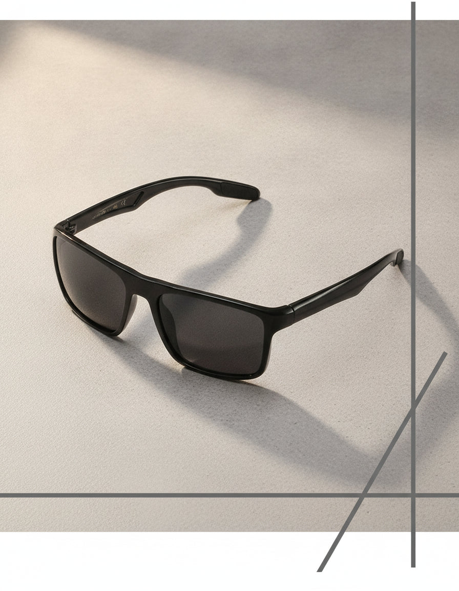 Men's Black Polarized Rectangular Sunglasses TAC Lenses UV400 TR90 Frame Sports Driving Outdoor, in Bright black