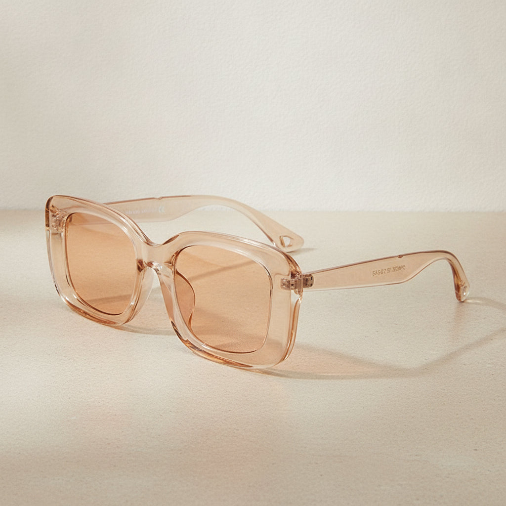 Unisex Oversized Rectangular Sunglasses with Black PC Frame and PC Lenses, in Light brown