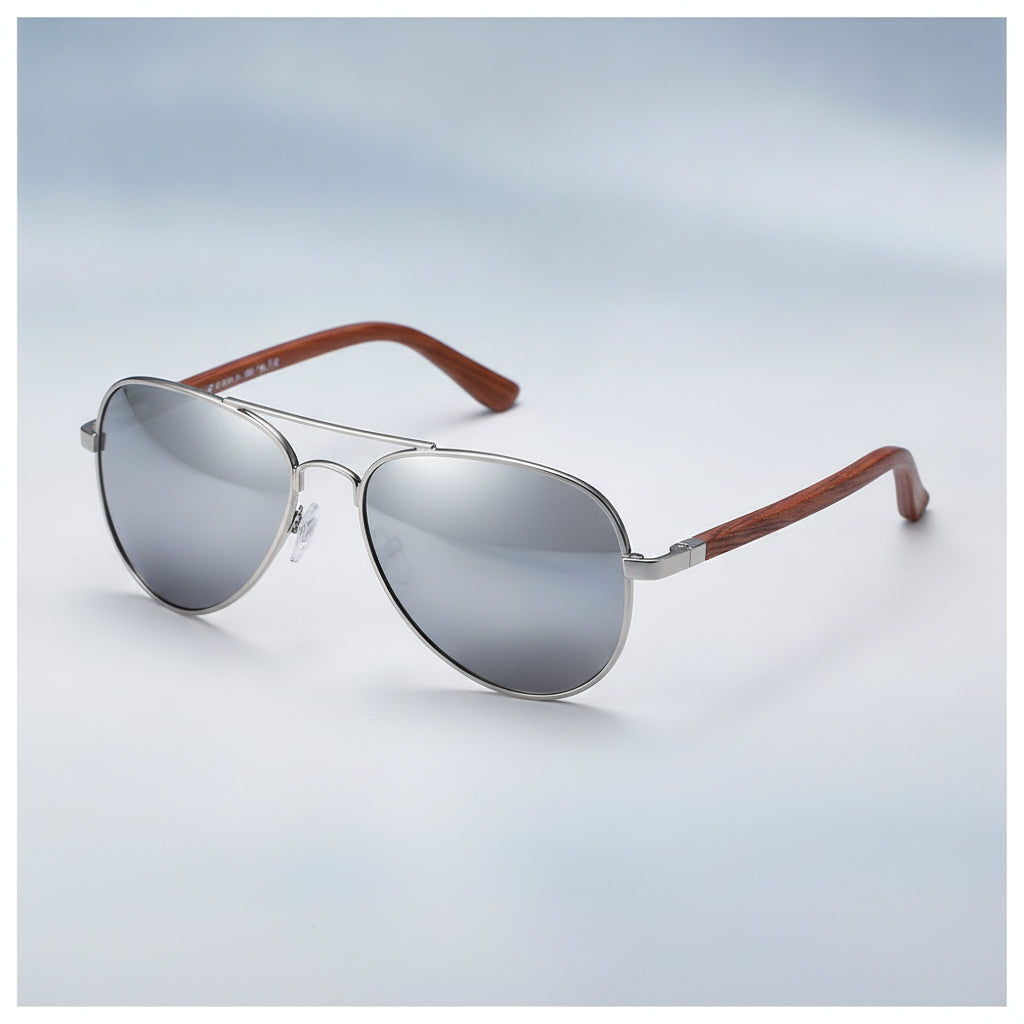 Adult Aviator Sunglasses UV Protection Bamboo Silver Frame Versatile Style for Travel Fashion Driving
