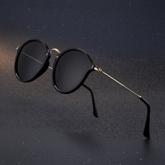 Round Black UV400 HD Sunglasses For Men And Women with Plastic and Metal Frame