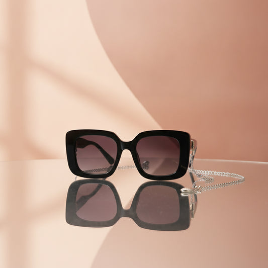 Unisex Oversized Rectangular Sunglasses with Black PC Frame and Gradient PC Lenses