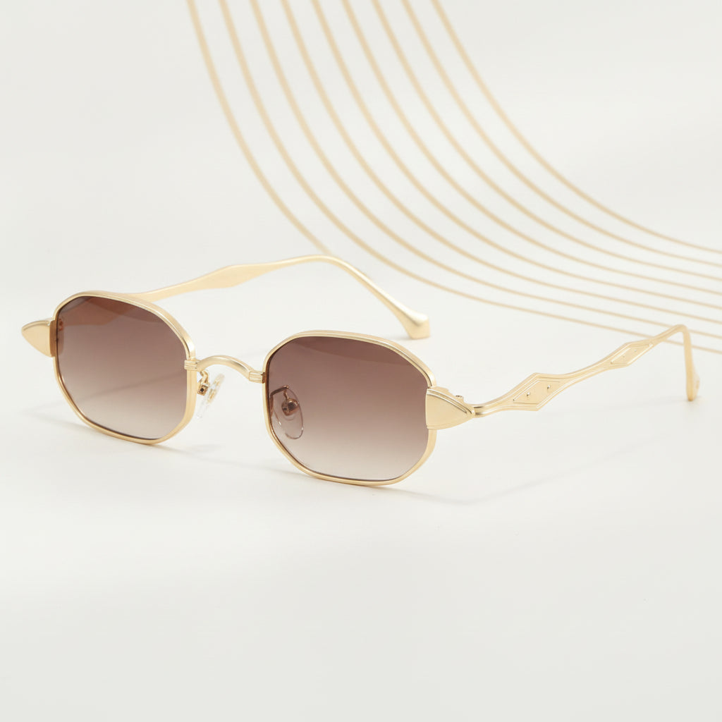 Rectangular Plastic Retro Sunglasses Gold Frame Business All-Matching For Men And Women Sun Protection, in Gold Frame Double