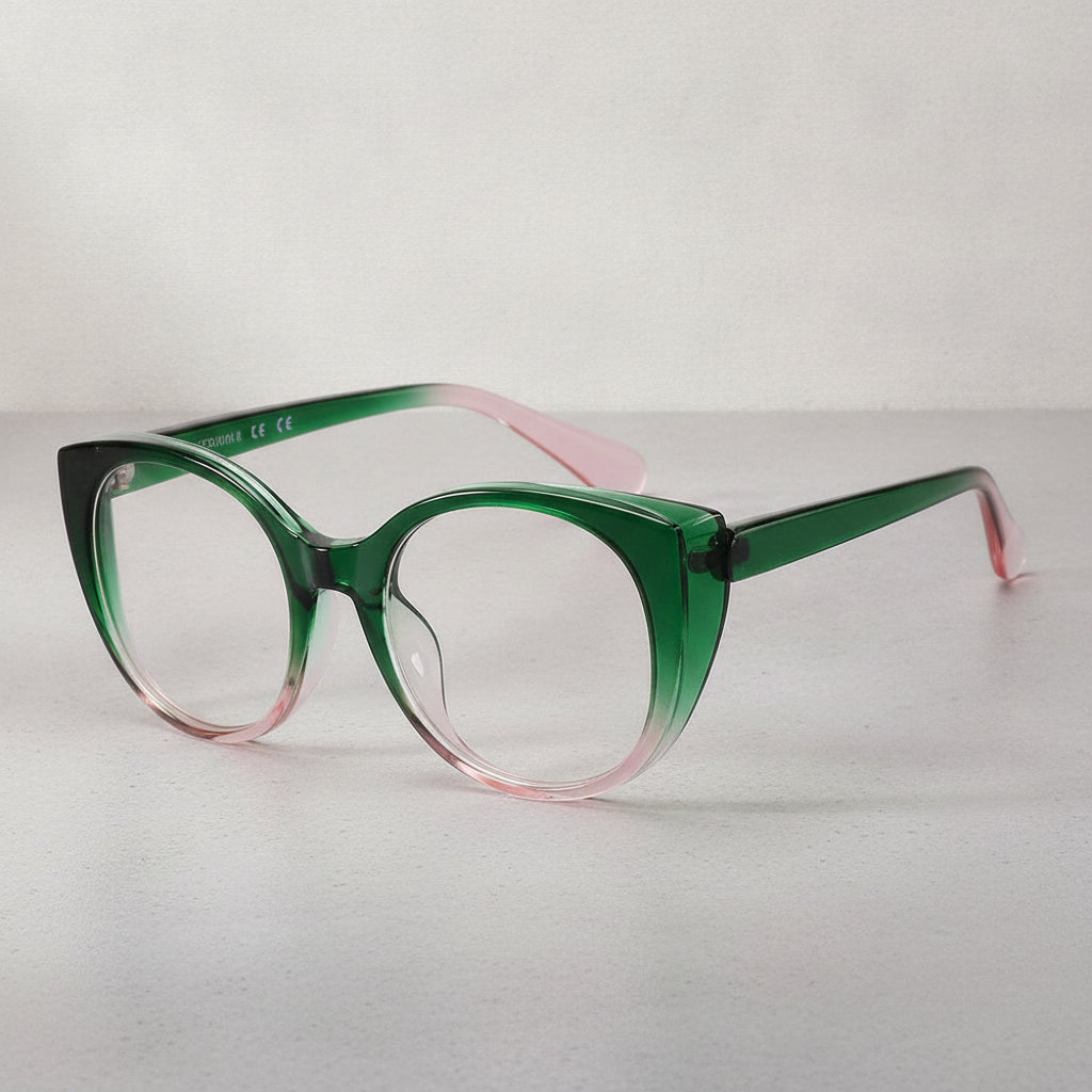 Cat Eye Sunglasses Black Oversized UV400 PC Frame Lenses for Men and Women, in Green To Pink / Clear