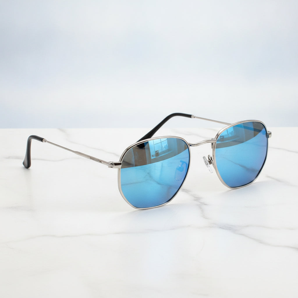 Classic Retro Square Sunglasses for Men Oversized Mirrored Eyewear Design, in Blue
