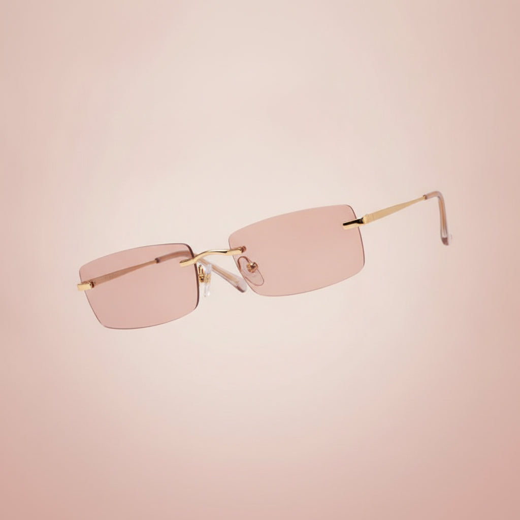 Female Rectangular Rimless Sunglasses with Gold Metal Frame and Gradient PC Lenses for Big Face