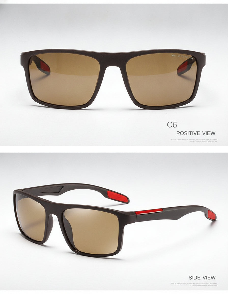 Men's Polarized Rectangular Sunglasses TAC Lenses UV400 TR90 Frame Sports Driving Outdoor, in Sand tea