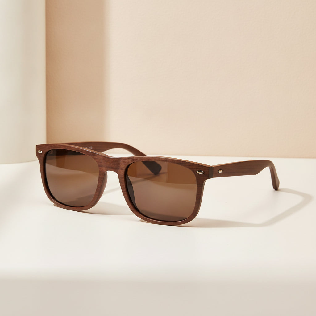 Retro Universal Wayfarer Sunglasses Bamboo Wood Polarized TAC UV400, in Glasses case