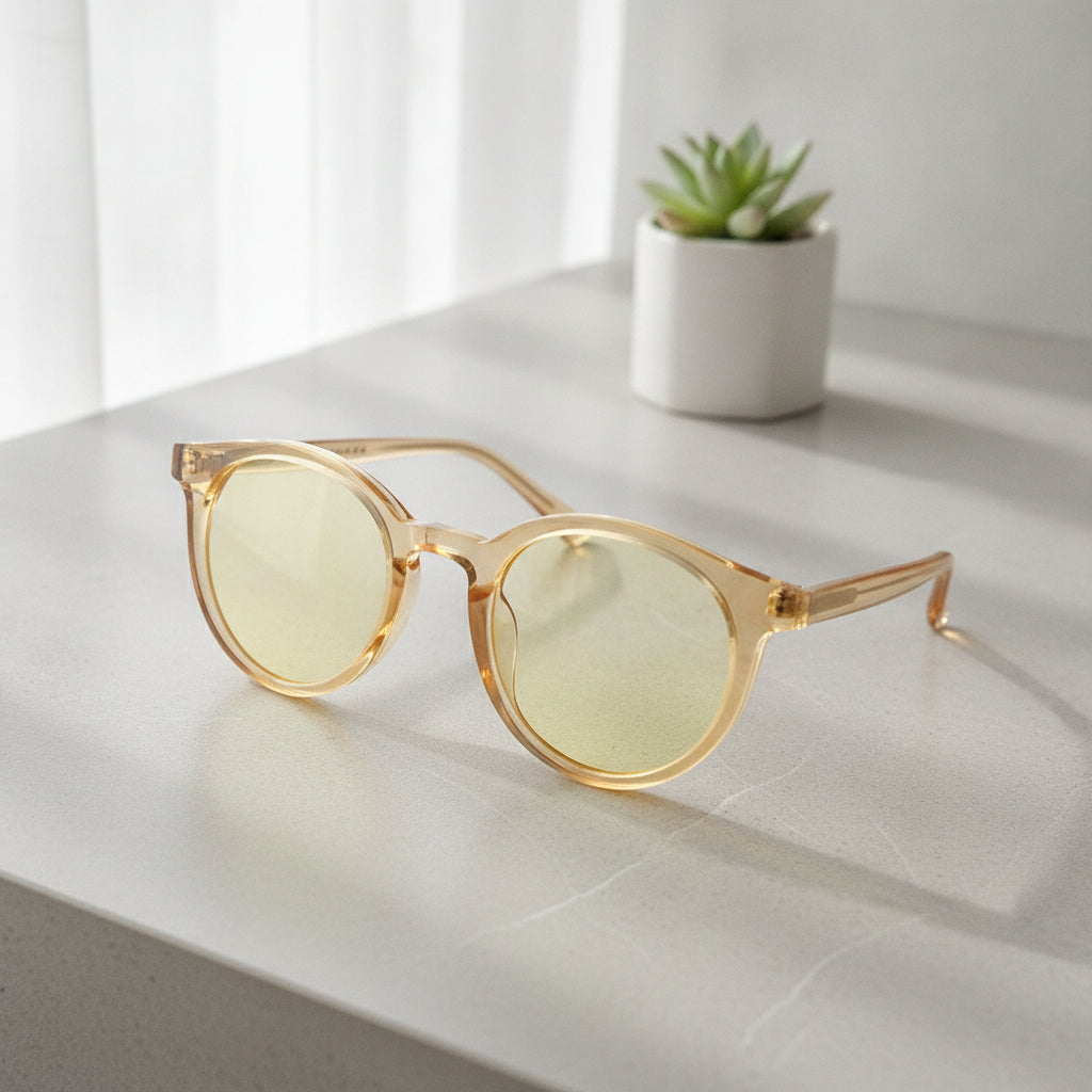 Men and women round sunglasses with UV400 protection PC frame resin lenses vintage style mirror finish, in Yellow