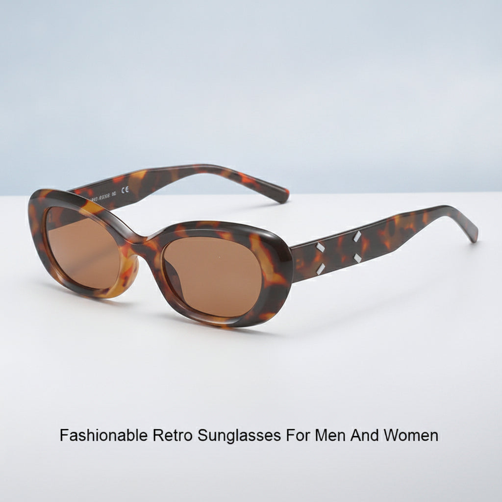 Oval Brown Plastic Retro Streetwear Sunglasses For Men And Women Outdoor Driving, in Leopard Print Dried