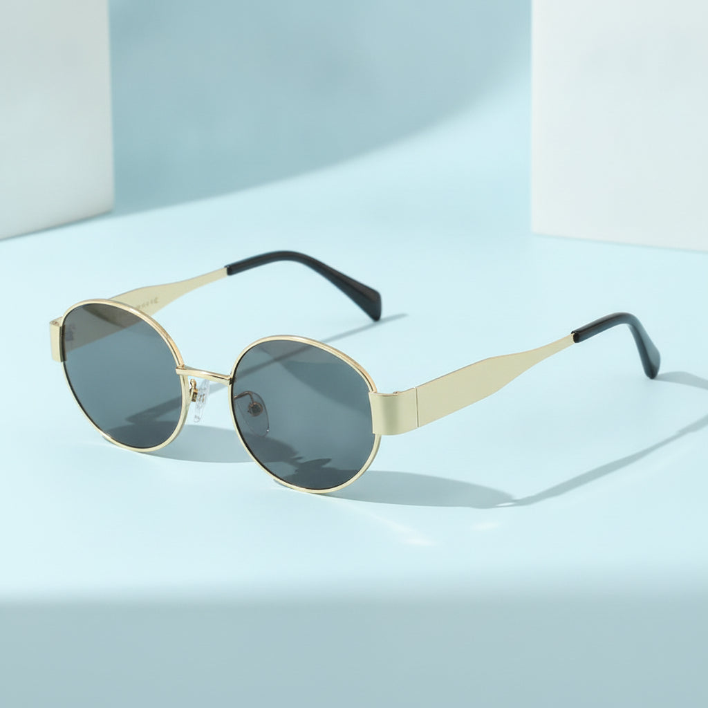 Women's Oval Sunglasses UV400 Metal Frame with AC Lenses Tortoiseshell Design, in Gold Frame Gray Lens