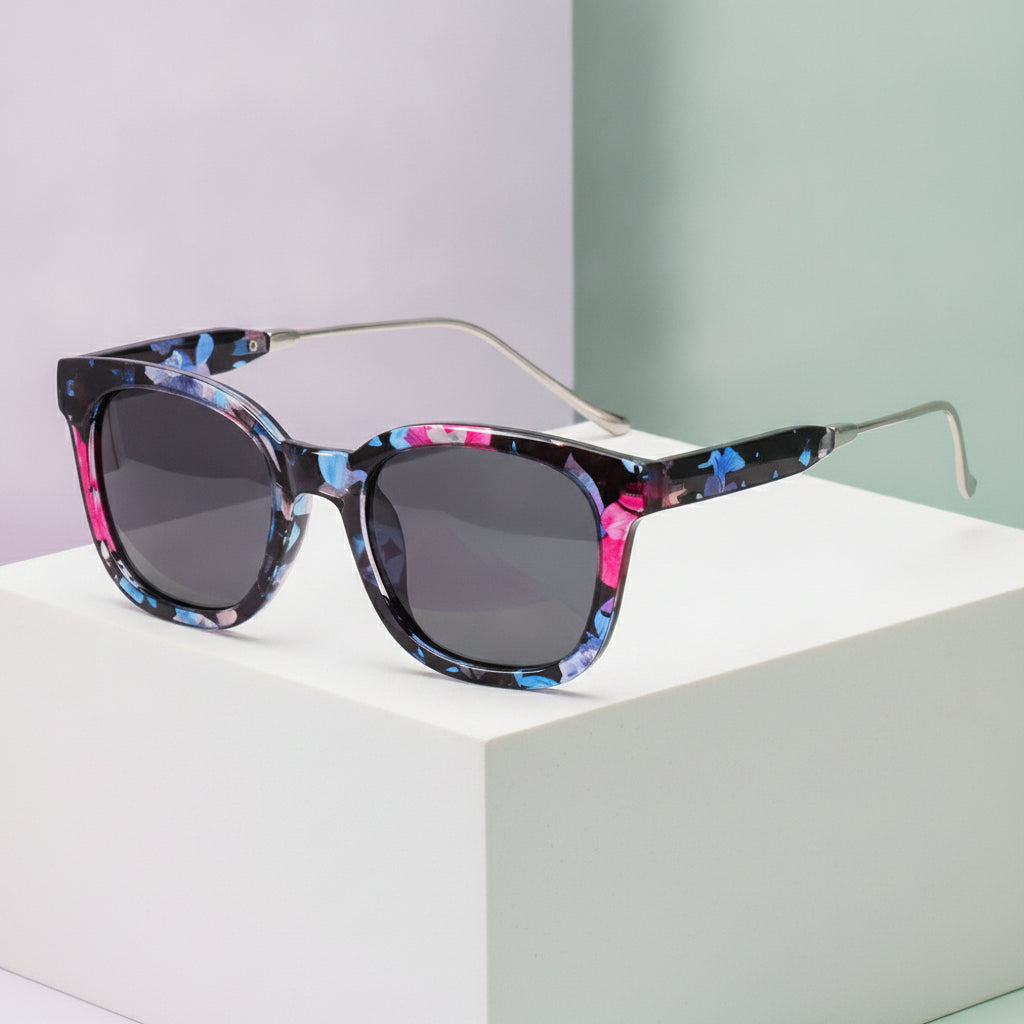 Women's Wayfarer Fashion Polarized TAC Lens Metal PC Frame Sunglasses, in Floral