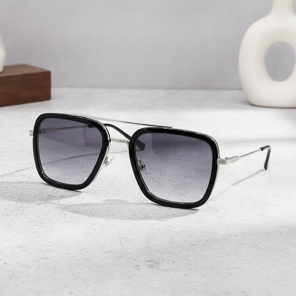 Retro Square Oversized Sunglasses for Men and Women with UV400 Protection PC Lenses Metal Frame, in Light grey