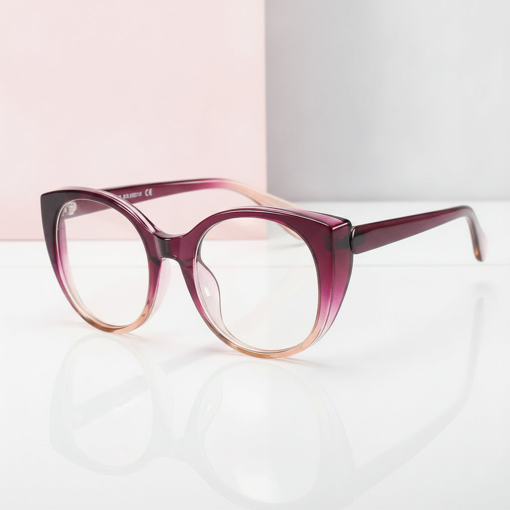 Cat Eye Sunglasses Black Oversized UV400 PC Frame Gradient Lenses for Men and Women, in Burgundy Peach Gradient / Clear