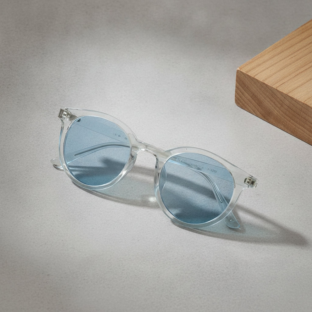 Men and women round sunglasses with UV400 protection PC frame resin lenses vintage style mirror finish, in Blue