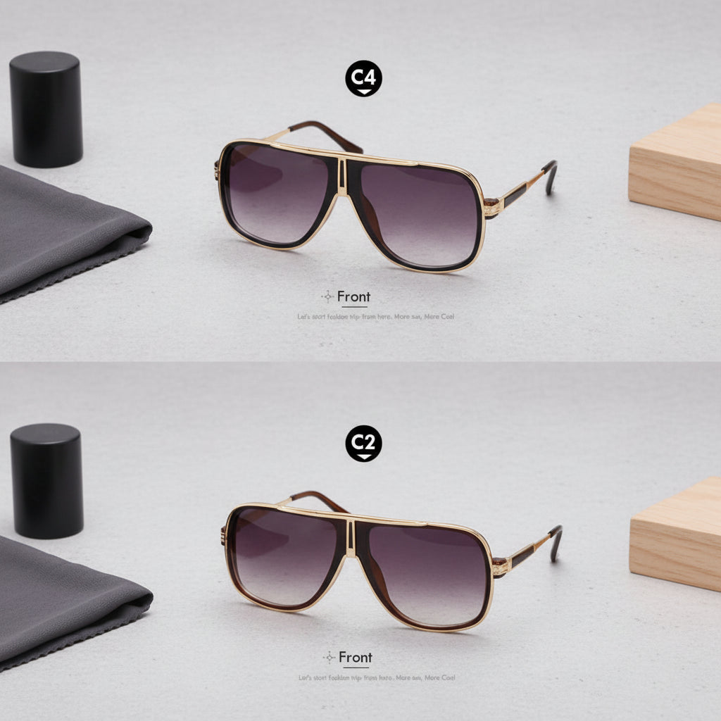 Men Women Summer Style HD Lens Gradient Black Rectangle Aviator Oversized Sunglasses, in Black / Purple Gradient