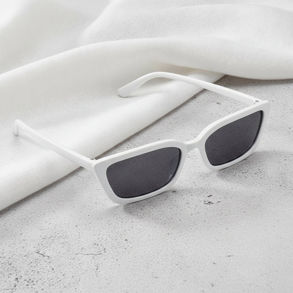 Classic Cat Eye Narrow Frame Two-tone Sunglasses PC Frame Resin Lenses, in White