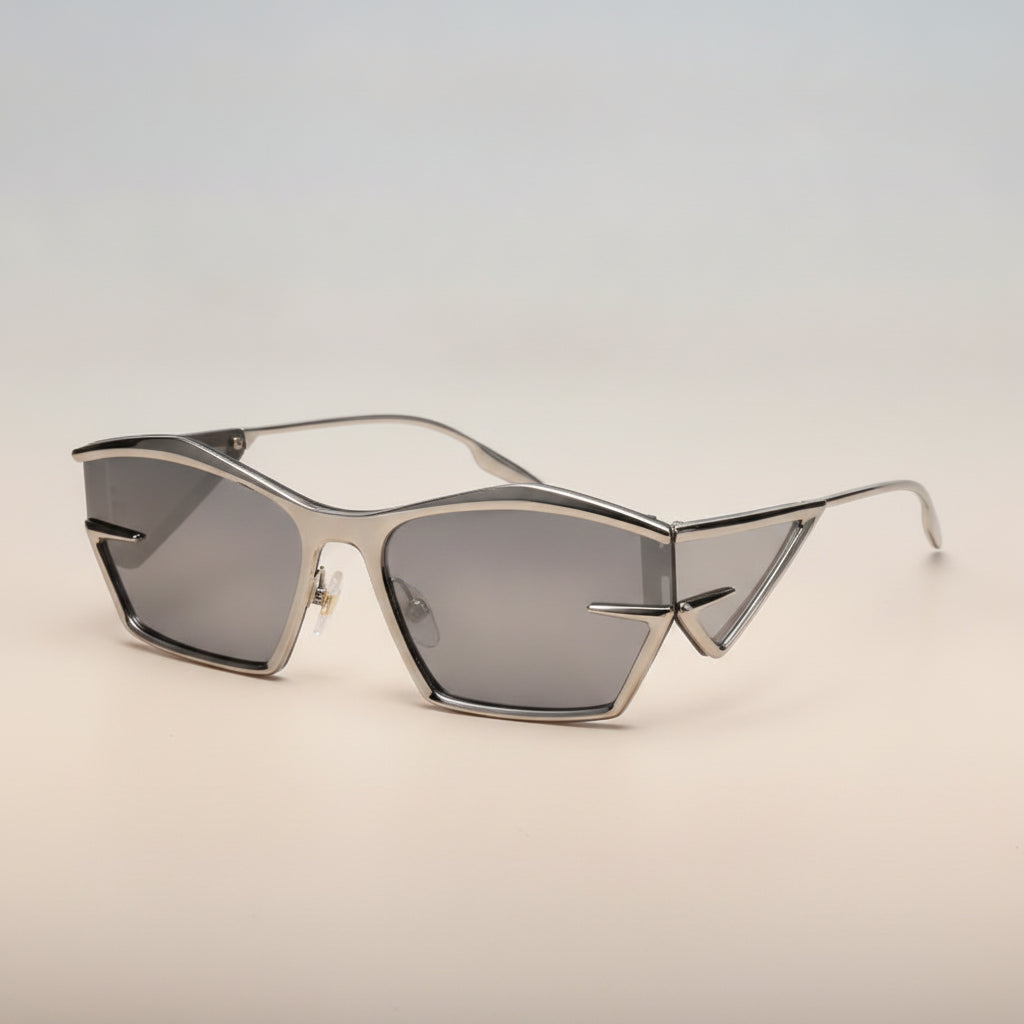 Rectangular Metal Full Frame Fashion Sunglasses with UV400 PC Lenses for Modern Style, in Silver Frame White Mercury