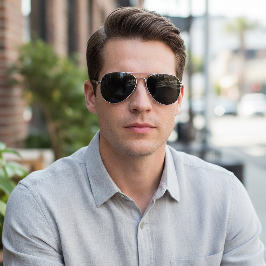 Adult Aviator Sunglasses UV Protection Bamboo Silver Frame Versatile Style for Travel Fashion Driving