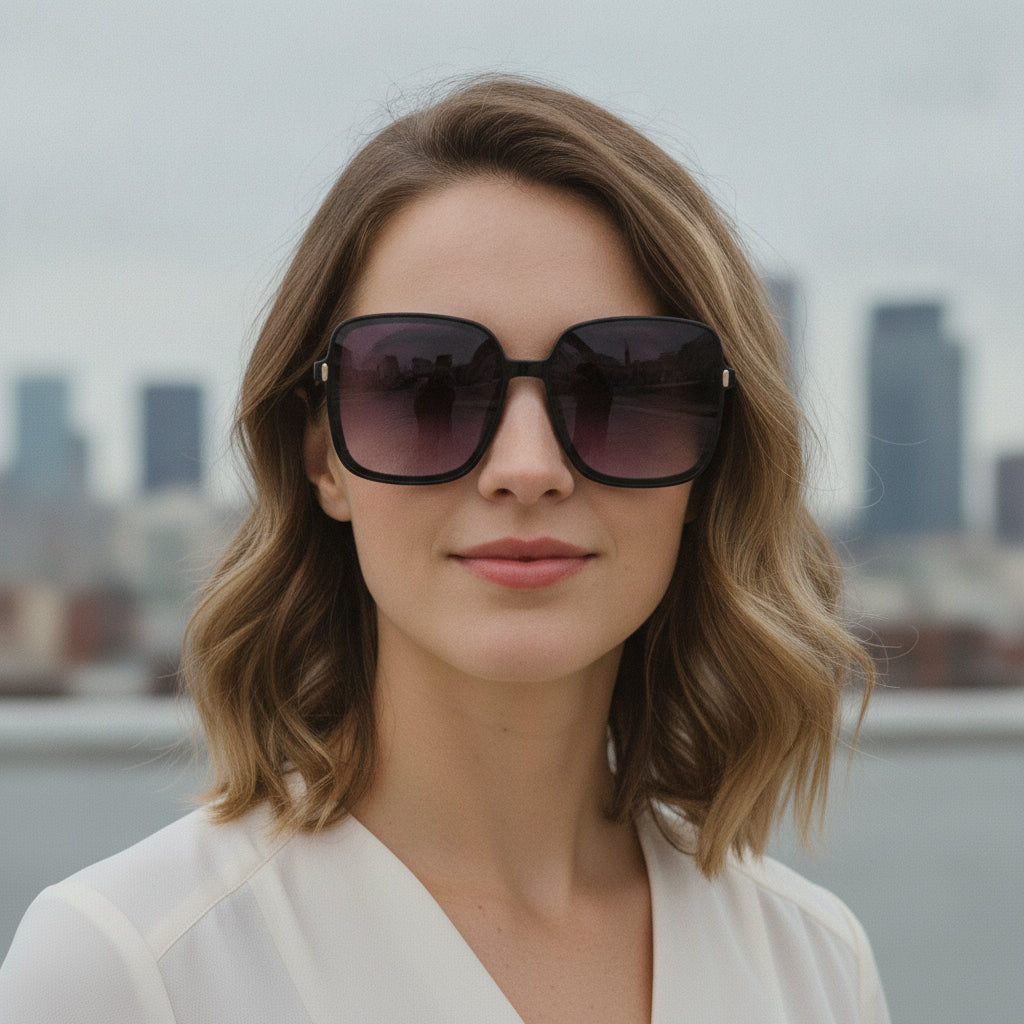 Black PC Rice Nail Oversized Square Sunglasses