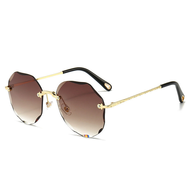 Women's Cat Eye Rimless Metal Sunglasses with Gradient PC UV Protection Lenses, in Gradient brown